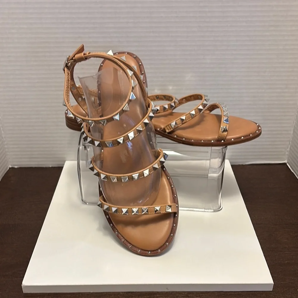 CushionaireTan Gladiator Sandals with Silver Studs